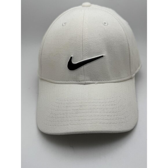 NIKE Hat Cap Strap Back Mens L/XL White Black Swoosh Golf Baseball Dad Sports - Picture 1 of 6
